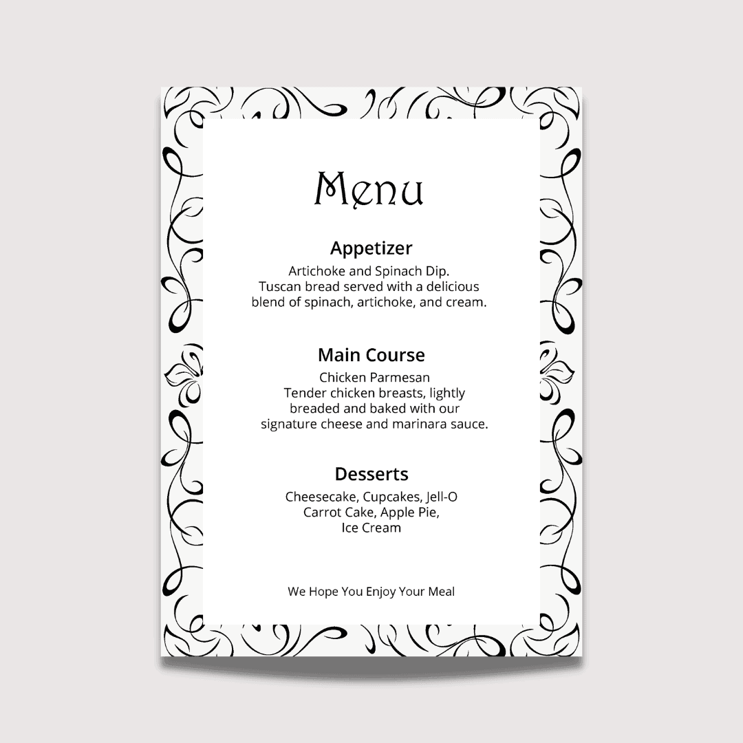 Table Menu Tent Cards Design